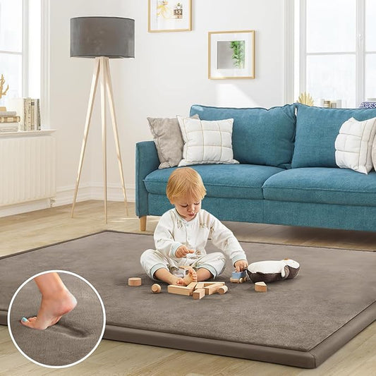 Baby Play Mat for Floor Tummy Time Mat Nursery Muscle Area Rug Playroom Rug Tatami 47"*47" Memory Foam 1.3" Thick Crawling For Babies,Toddlers, Infants, Kids,Floor(Brown)