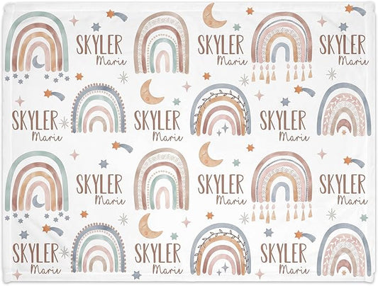 Girls Love A Monogram - Personalzied Floral Baby Blankets for Girls - Custom Baby Blankets for Girls with Name - Personalized Baby Girl Shower Gifts (Boho Rainbow, 50 X 60 Kids)