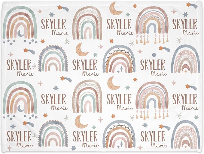 Girls Love A Monogram - Personalzied Custom Boho Rainbow Floral Baby Blankets for Girls with Name Shower Gift (Boho Rainbow, 30 X 40 Baby)