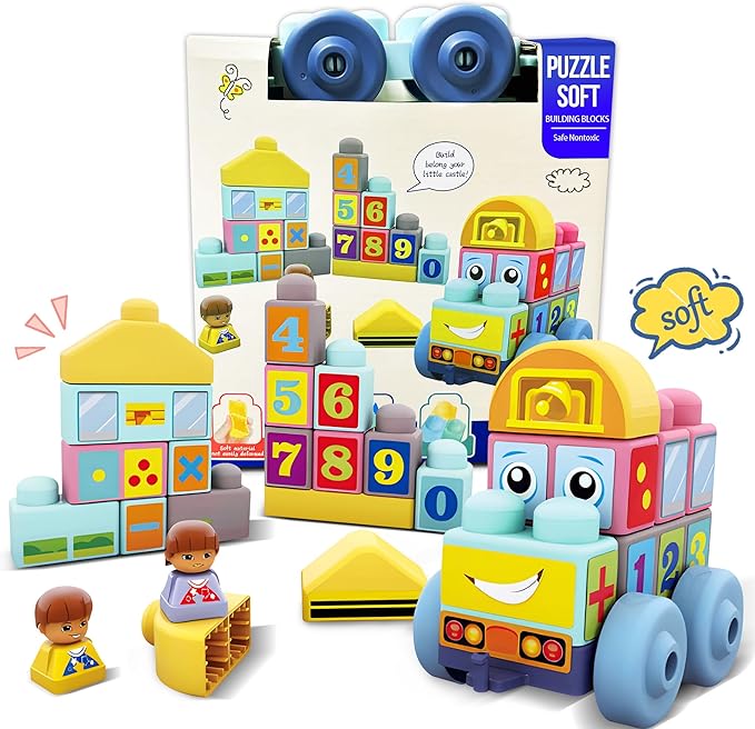 Baby Blocks 6 to 12 Months Kids Building Blocks Colorful Soft Blocks for Toddlers, Large Creative Stacking Blocks, STEM Soft Blocks for Baby 34 PCS, Toddler Stacking Toy Gifts