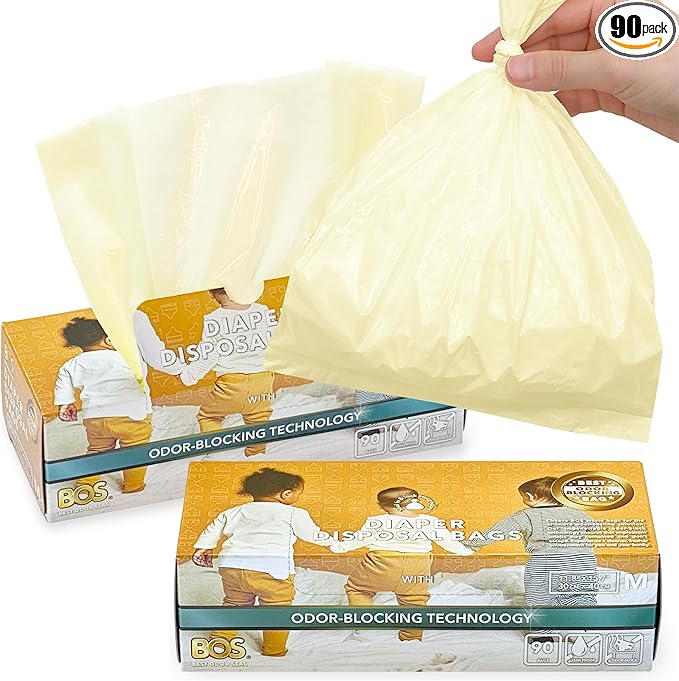 BOS, Odor-Sealing Dirty Diaper Trash Bags - Scent & Smell Free (Color: Cream Yellow) (Pack of 2) (Medium)