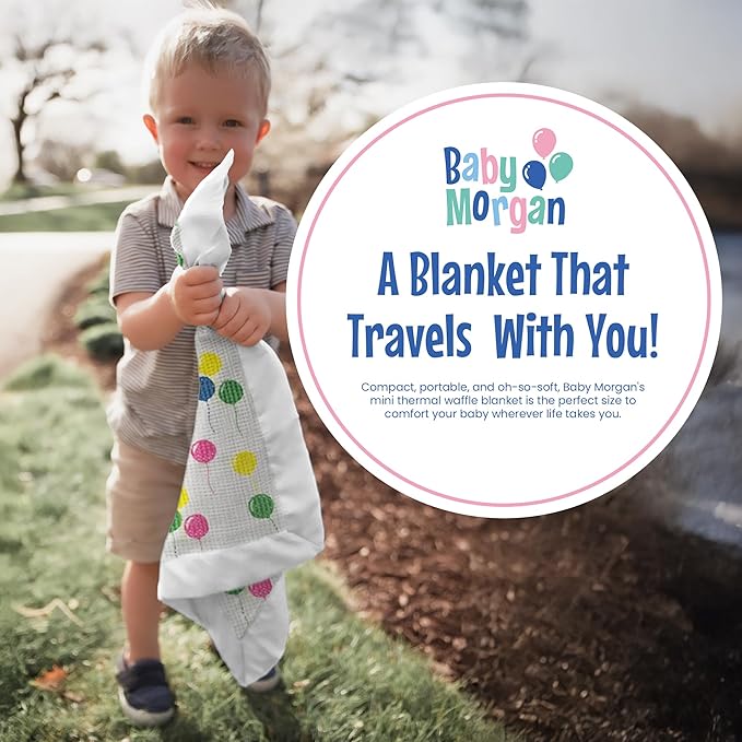 Thermal Waffle Knit Baby Blanket - Soft Breathable Mini Blanket for Newborns and Infants - Toddler Blankey for Strollers, Travel, Naptime and More - 18" x 20" (Balloon Multi, Satin Trim)