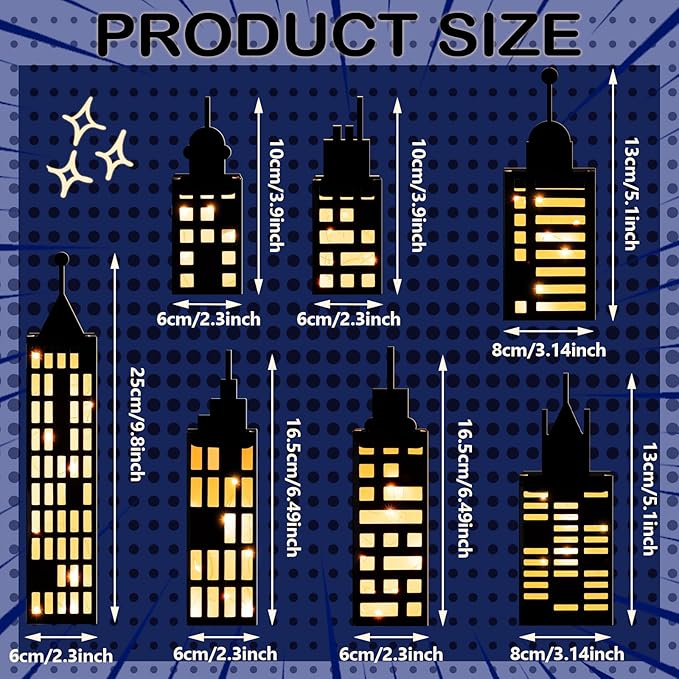 15 Pcs Hero Party Favor Boxes Skyscraper 3D City Box Skyline Buildings Heroes Candy Goodies Boxes Hero Theme Centerpiece Decorations Birthday Party Supplies(Warm)
