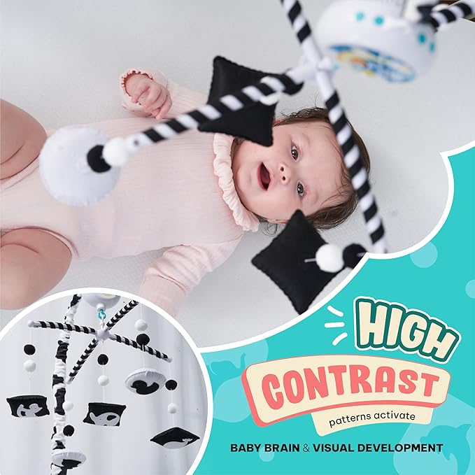 Montessori Mobile Baby for Crib (TINITIGIES) - Black and White Mobile Give Visual Stimulation to Engage Your Newborn - Baby Crib Mobile for Boys & Girls - Baby Mobile for Crib