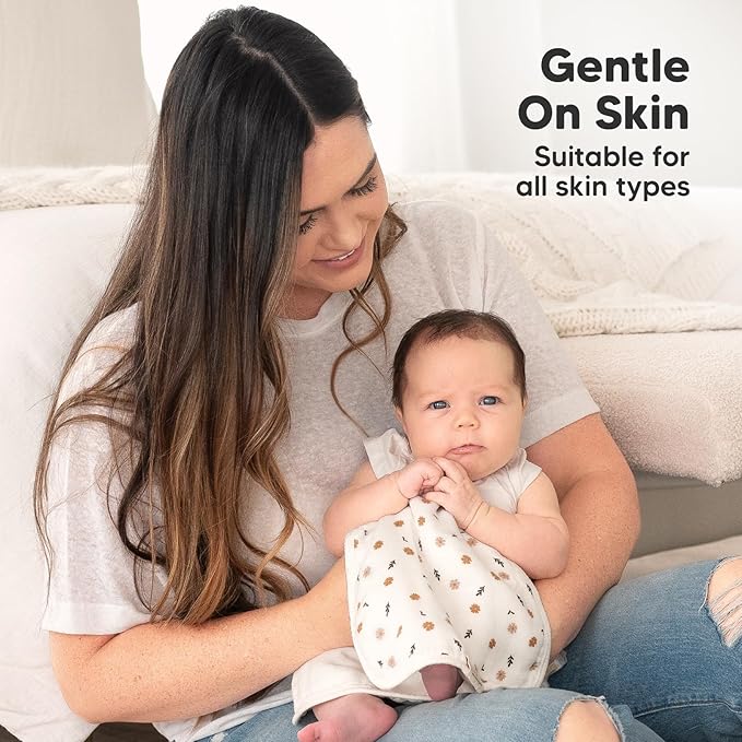 5-Pack Muslin Burp Cloths Baby Boy, Girl - Very Absorbent Baby Burp Cloth Rags, 8-Layers Viscose Derived from Bamboo Cotton Muslin Towel, Super Soft Spit Up Rags, No Shrink Washcloths (Petals)