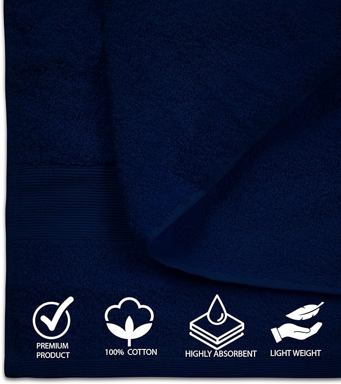 100% Cotton Luxury Bath Sheets - Pack of 2 (35" x 70") | Super Soft, Quick-Dry & Highly Absorbent Towels for Bathroom, Home, Spa & Gym (Navy Blue)