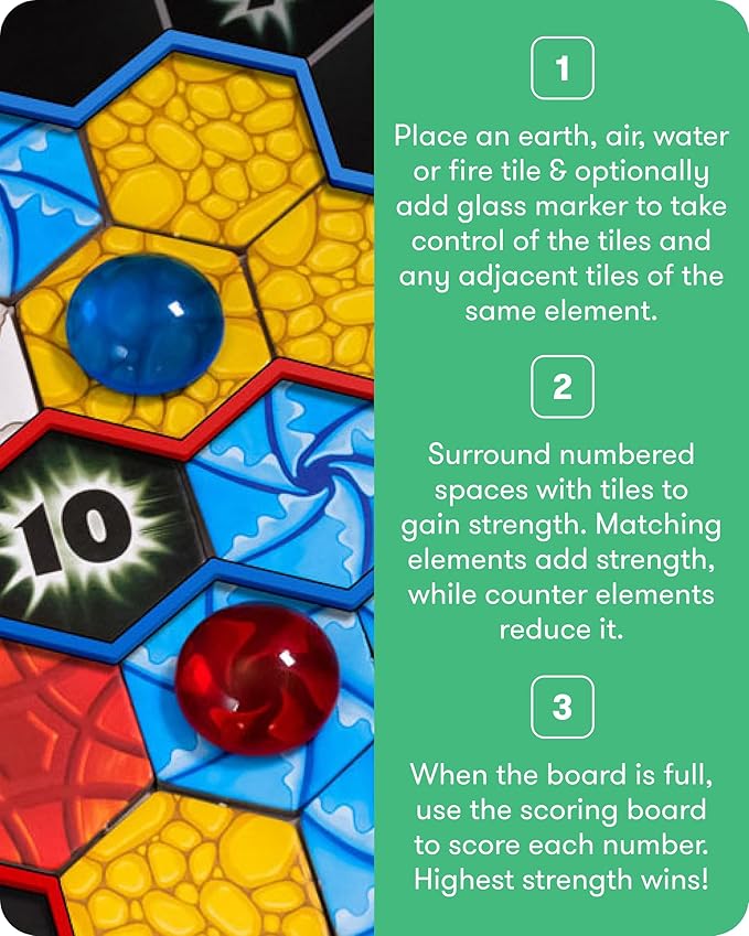 Simply Fun Matter Board Game – Area Control Strategy Game for Teens and Adults Ages 10+ – Includes Game Board, 92 Element Tiles, 56 Elementals, 14 Matter Tiles, 4 Player Screens, 2 Bags – 2-4 Players