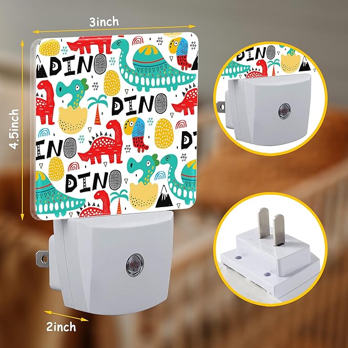 Funny Cartoon Dinosaurs Night Light for Kids Girls Boys,Colorful Dino LED Night Light Plug into Wall with Dusk to Dawn Sensor for Room Decor,Hallway,Kitchen,Bathroom,Nursery,Stairs