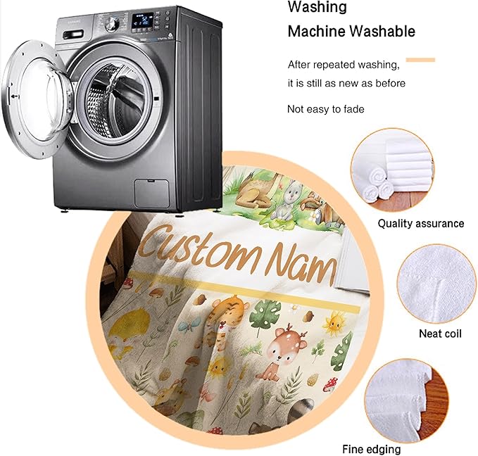 Personalized Baby Blanket for Girls Boys Animals Custom Baby Blanket with Name Swaddle Blanket for Toddlers Infants Kids Shower Newborns Nursery Stroller Crib Decor Throw Birthday Gift