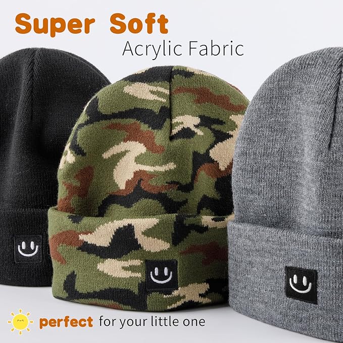 3 Packs Baby Beanie Cute Toddler Beanies Kids Winter Hat Boys Girls Warm Knit Hats Infant Beanie for 0-8 Years