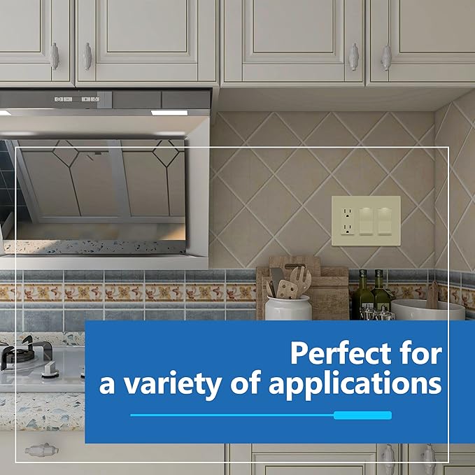 LIDER Matte Finish Decorator Switch Cover, Screwless Wall Plate, Mid-Size 3-Gang 4.88" x 6.77", Unbreakable Polycarbonate Thermoplastic, UL Listed, LSWP-33M-I, Ivory