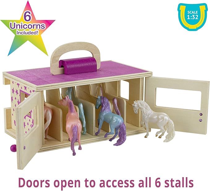 Breyer Unicorn Magic Wooden Carry Stable Playset with 6 Unicorns – Unicorn Gifts for Girls | Toys for Kids Ages 4–8 | Hand-Painted Horses in Carrying Case | Imaginative Play Set