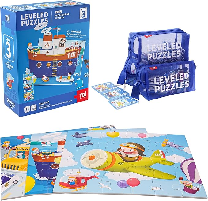 TOI Leveled Puzzles for Kids Aged 3 and Up, Toddler Puzzle Preschool Learning Jigsaw Puzzles, Large Pieces Educational Game for Boys Girls, Classic Education Step 3