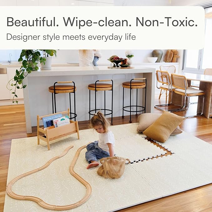 Lillefolk Baby Play Mat for Floor – 8x8ft Beige | Soft Non Toxic Premium EVA Foam Tiles for Tummy Time, Crawling & Playroom – Waterproof for Hard Floors Mat for Babies & Toddlers (16 Tiles)