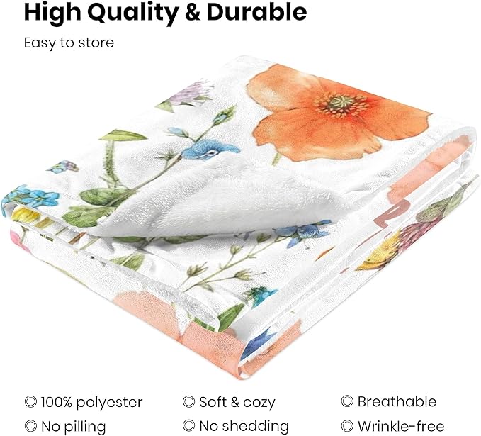 Personalized Swaddle Baby Blankets with Name Plants Flowers, Customized Floral Nursery Blanket for Girls, Newborn Shower Gifts for Baby Girls, Christmas Birthday Gift