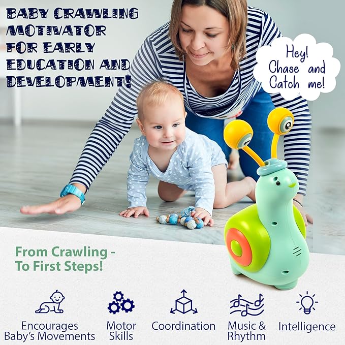 MINIARTIS Baby Crawling Toys | Musical Snail Baby Toy, Infant Tummy Time | Crawling Toys for Babies 6-12 Months | Learning Crawl and Walking | Toddler Birthday Gift for 6-36 Month Boy Girl