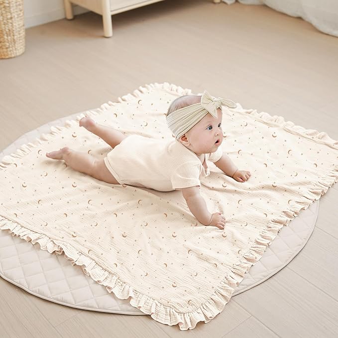 Konssy Flounce Muslin Baby Blankets, Cotton Crib Blanket for Baby Infant Toddler, Super Soft and Lightweight Nursery Blankets 40"x36" (Moon)