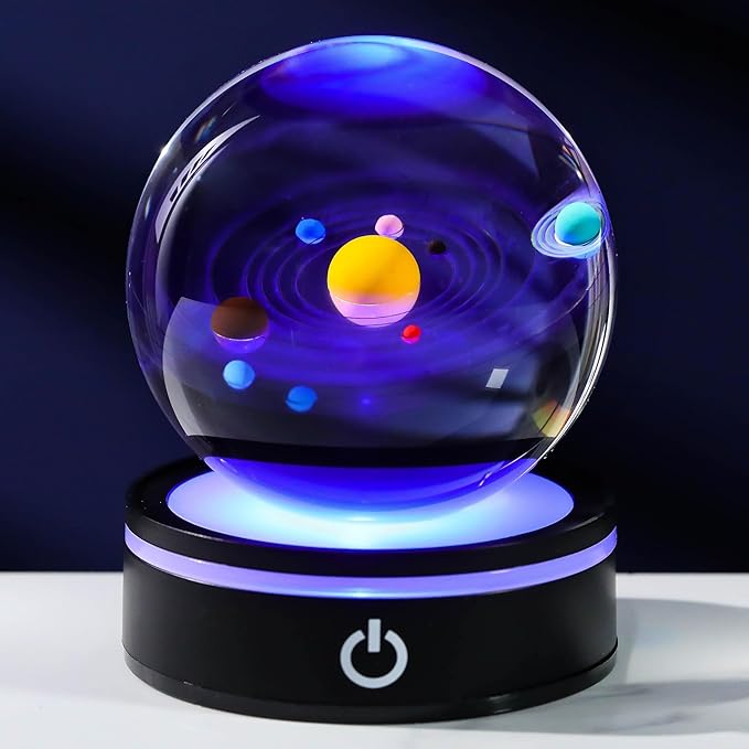 3d Solar System Model Crystal Ball Led Lamp Base - Space Decor World Globe Planets Sphere Night Light 80mm 3.15 Inch - Solar System Decor Best Birthday Astronomy Gifts For Men Physics Science Teacher