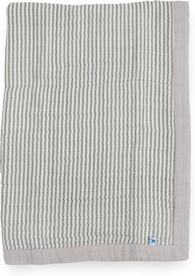 Little Unicorn Newborn Receiving Quilt | Ultra- Soft, Multi-Layered Muslin Fabric | Gift for Newborns & on-The-go (Grey Stripe)