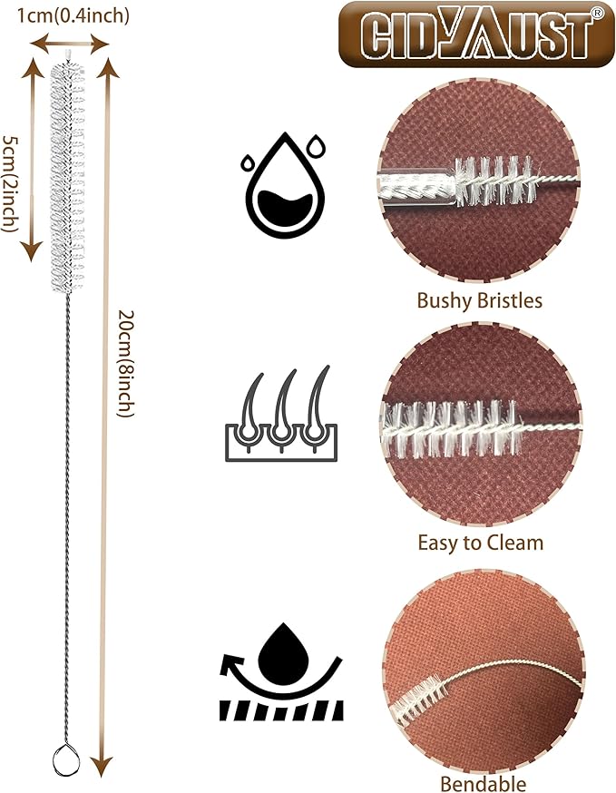ClDYAUST Straw Cleaner Brush for Stanley Cup, Straw Cleaning Brush by 304 Stainless Steel and Nylon Bristles, Straw Brush for Baby Bottles, Glass/Silicone Straws or Hummingbird Feeders.
