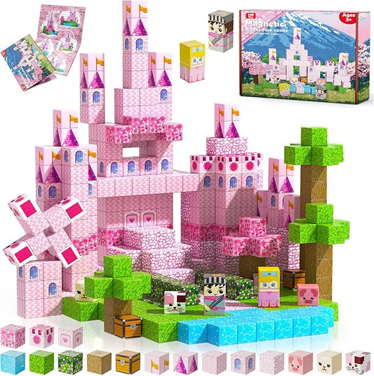 Magnetic Blocks-100PCS Magnetic Building Blocks, Princess Castle Building Set, STEM Learning Toys for Kids Ages 3-8