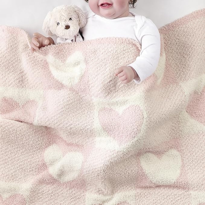 CREVENT 30"X40" Cozy Soft Warm Knitted Baby Blanket for Girls Boys, Newborn Essentials for Infant, Baby Shower Receiving Gift - Love Heart 75X100cm