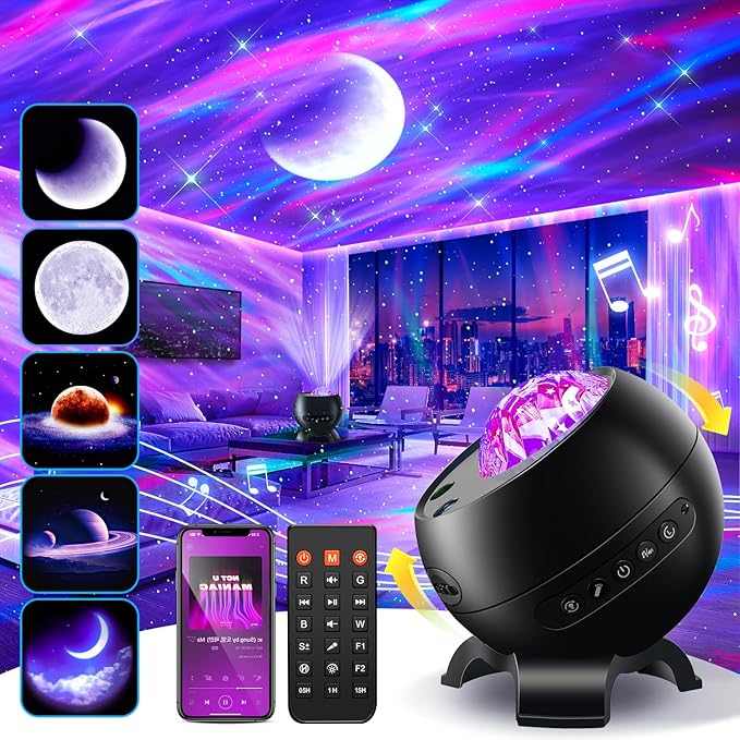 Northern Galaxy Light Projector, 300+Modes & 5 Films Star Projector, 15 White Noise & Bluetooth Northern Lights Projector,Moon Aurora Light Projector, Gifts Star Lights for Ceiling, Bedroom Decor