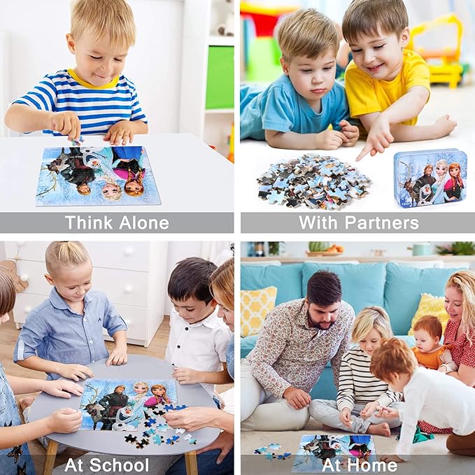 LELEMON Snowmen 100 Piece Puzzle in a Metal Box, Educational Jigsaw Puzzle for Ages 4-8