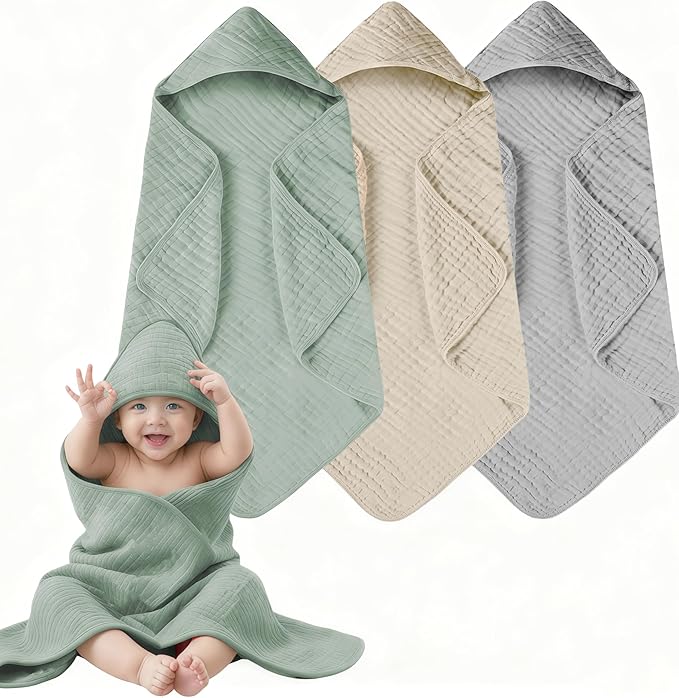 3-Pack Hooded Baby Towels for Newborn 100% Cotton Soft Babies Blanket Toddler and Kids Bath Towel Baby Essentials