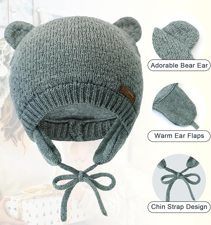 XIAOHAWANG Baby Hat Cute Bear Toddler Earflap Beanie Warm for Fall Winter