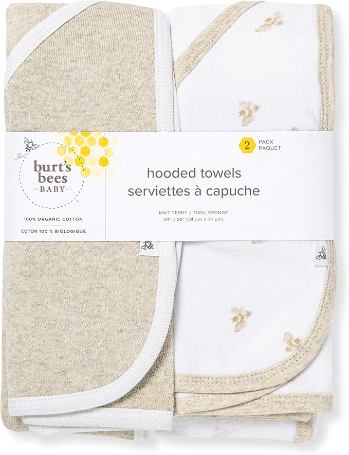 Burt's Bees Baby Hooded Towels, Absorbent Knit Terry, Super Soft Single Ply, 100% Organic Cotton