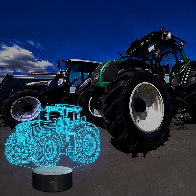 Tractor Night Light, Truck 3D Illusion Optical Hologram LED Lamp with 16 Color Changing, Remote Control, Timer, Table Bedroom Decor Creative Chrismas Birthday Gift for Kids Boys Grandson Men
