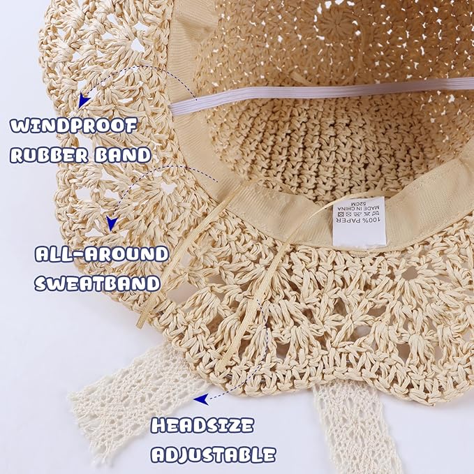 Baby Girl Straw Hat Outdoor Baby Sun Protection Hats Summer Bowknot Beach Cap for Infant Toddler Girls