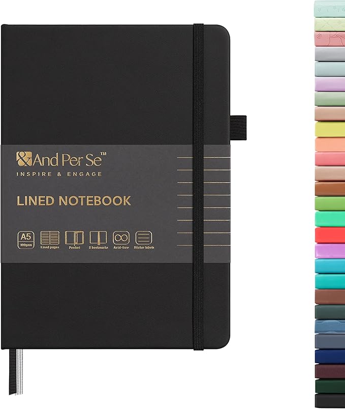 &And Per Se Lined Journal Notebook, 160 Pages, A5 5.7 x 8 inches College Ruled Thick Paper Notebook Journals for Writing, Hardcover Notebooks for Women Men Office School (1 Pack, Black)