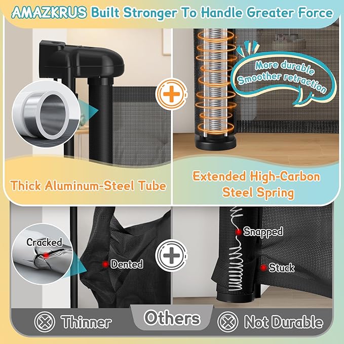 236'' Retractable Baby Gates Extra Wide, 42'' Extra Tall Retractable Dog Gate, 20 FT Black Indoor/Outdoor Retractable Gate with Reinforcement Rods for Garage, Doorways, Stairs, Decks, Driveway, Patio