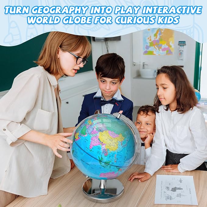 12" Illuminated World Globe for Children & Adults, Globe Lamp with World Map for Kids, Stable Heavy Metal Base, Interactive STEM Learning Gift & Night Light