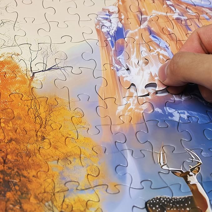 Think2Master Cabin by The Falls 500 Pieces Large Format Jigsaw Puzzle: Kids 12+, Teens, Adults & Families. Scenic Autumn Mountain Landscape with Log Cabin, Waterfall. Great Gift. Size: 26.8” X 18.9”