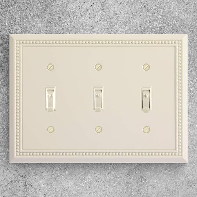 Henne Bery Sunken Pearls Heavy Duty Decorative Wall Plate Switch Plate Outlet Cover, Durable Solid Zinc Alloy (Triple Toggle, Light Almond)