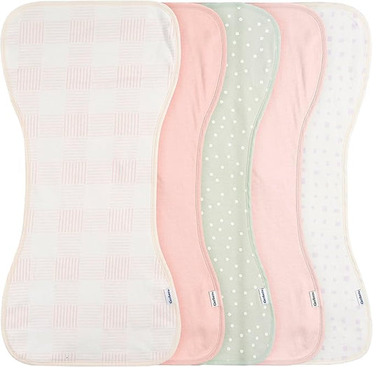 Gerber Baby Unisex Burp Cloths 5-Pack, Pink, Size 10.5" x 21"