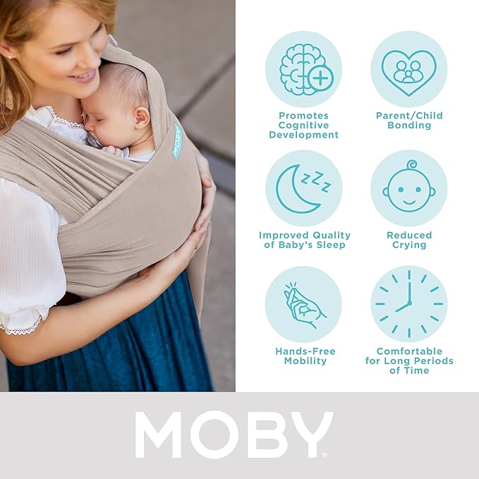 Moby Baby Wrap Carrier Element for Newborns to Toddlers (8-33lbs), Infant Sling Carrier, Ultra Lightweight & Hands Free Design, Adjustable for All Body Types (Taupe)