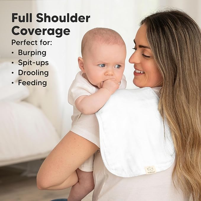 5-Pack Muslin Burp Cloths Baby Boy, Girl - Very Absorbent Baby Burp Cloth Rags, 8-Layers Viscose Derived from Bamboo Cotton Muslin Towel, Super Soft Spit Up Rags, No Shrink Washcloths (Soft White)