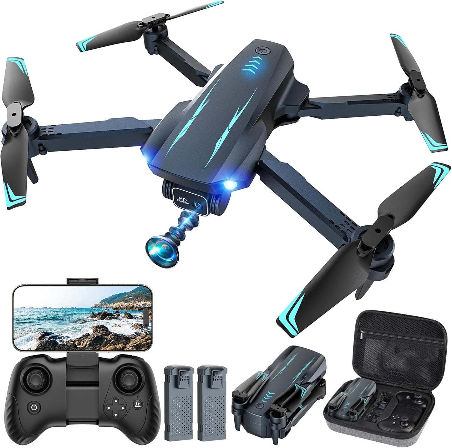 Drone with Camera, Mini Drone for Kids with 1080P HD FPV Camera, One Key Take Off/Land, Altitude Hold, 360°Flip, Waypoint Fly, Gestures Selfie, 3 Speed, 2 Battery Toys Birthday Christmas Gifts for boys