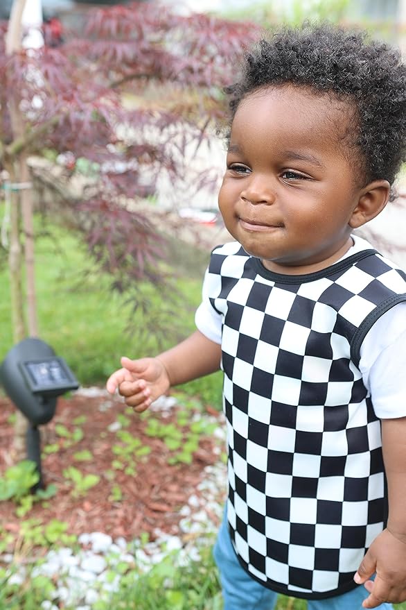 BapronBaby Black Checkerboard Bapron - No Neck Tie Safer Bib for Baby & Toddler - Soft Waterproof Stain Resistant - Machine Washable - Sz Preschool 3-5yrs