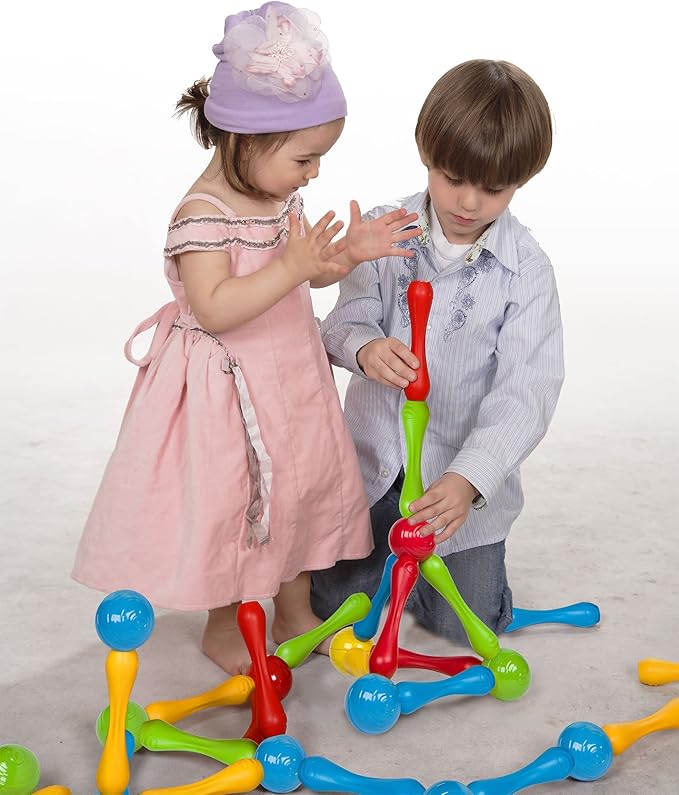Goobi 40 Piece Construction Set Large Building Blocks Developmental Play Magnetic Sticks STEM Learning Colors Creativity Imagination 3D Puzzle Educational Toys for Ages 1 2 3 Year Toddlers Preschool