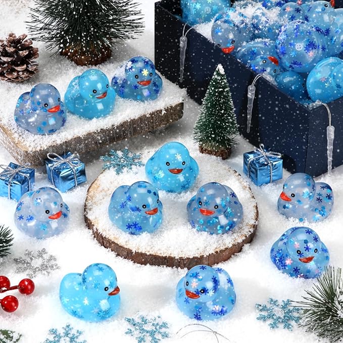 48 Pcs Winter Rubber Ducks Bulk Squeaky Floating Bath Snowflakes Duck Toys for Birthday Christmas Party Gifts Supplies Class Prizes Decorations Party Favors