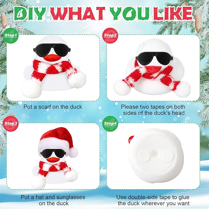 Syhood 24 Sets Christmas Mini Rubber Duck Bulk with Sunglasses Scarf Hats and Adhesive Dots Duckies Bath Toy Xmas Decor for Christmas Winter Gift Cruise Birthday Party (Xmas Hat)