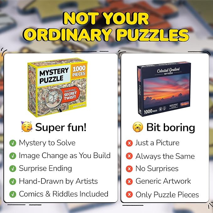 Odd Pieces Jigsaw Puzzles 1000 Pieces with Storytelling Comics, Secret Ending, Puzzle for Mystery Adults & Kids - 19.7'' x 27.6'' Frameable Magic Puzzle Art (Snack Attack)