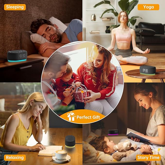 1Mii White Noise Sound Machine for Sleep, Pink Noise Machine for Baby Adults Sleeping, 18 Soothing Sounds with 7-Color Night Light, Timer, Alarm Clock, Volume Control, Remote App Control - Black