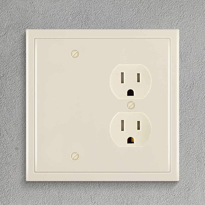 Henne Bery Modern Edge Decorative Wall Plate Switch Plate Outlet Cover, Durable Solid Zinc Alloy (Blank/Duplex, Light Almond)