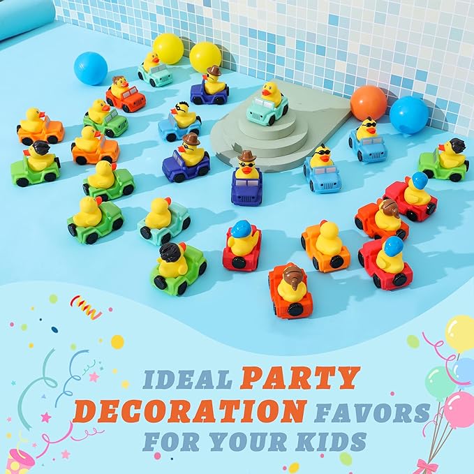 XY-WQ 24 Pack Jeep Rubber Ducks - 3" Bulk Floater Ducks for Kids - Vehicle Shaped - Baby Bath Toy Assortment - Party Favors, Birthdays, Bath Time & More (8 Varieties)